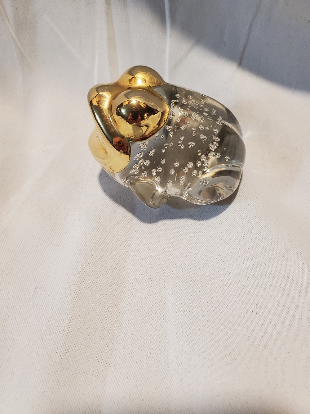 Vintage Random Bubble Glass Frog Paperweight with Gold Colored Accents